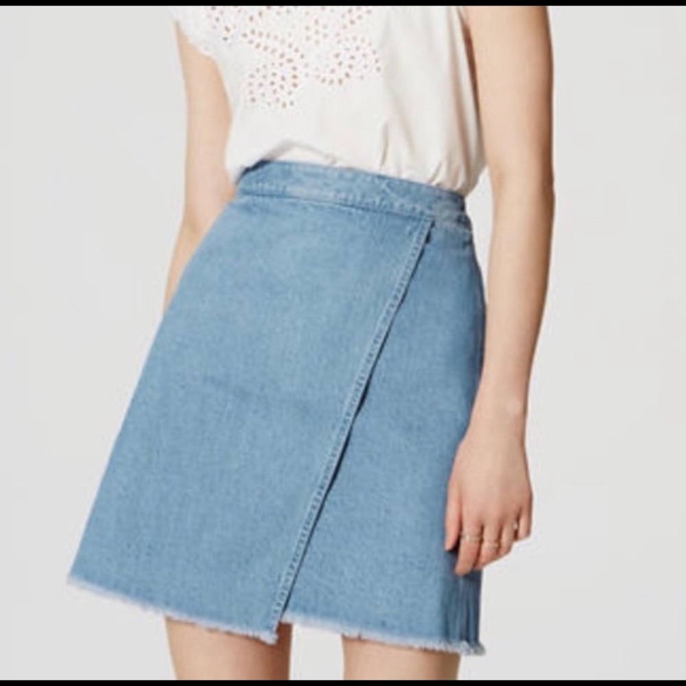 Loft Frayed Denim Wrap Mini Skirt